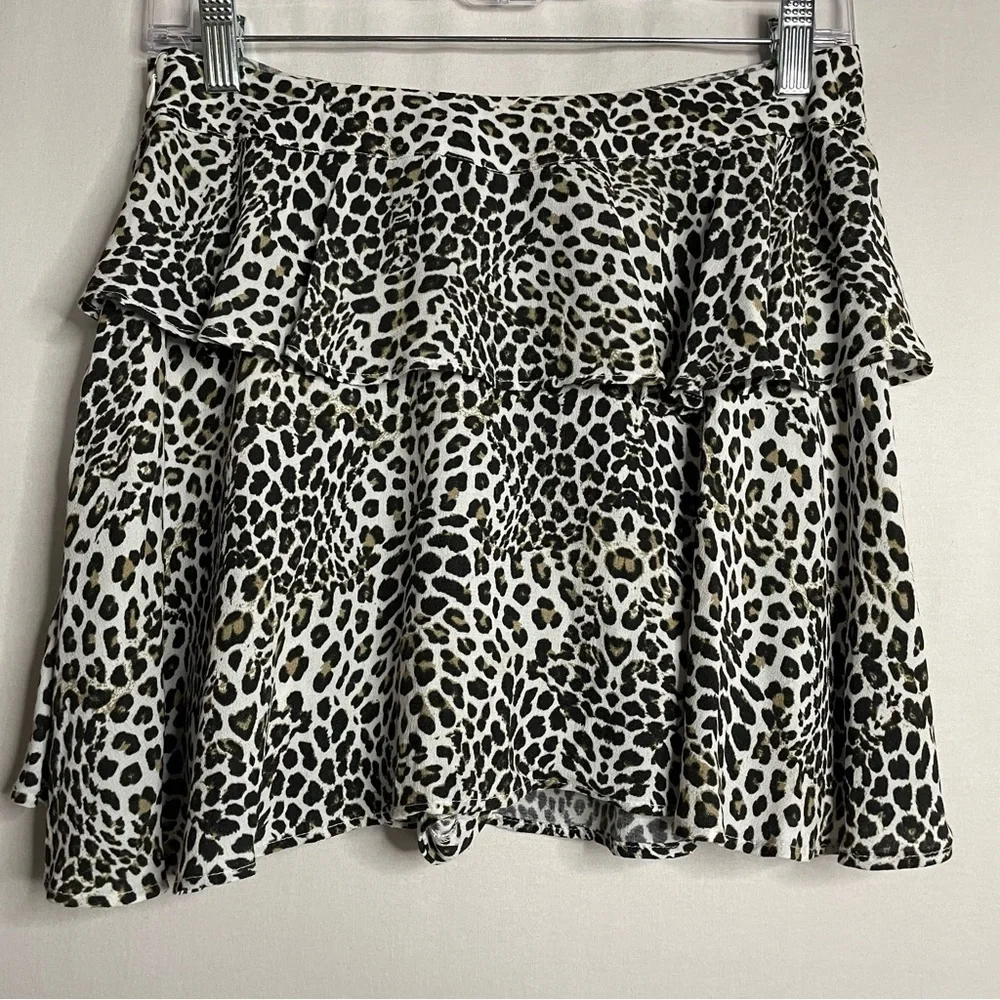 Zara Ruffle Leopard Print Mini Skort Skirt Boho Animal Cheetah Print - Picture 13 of 14